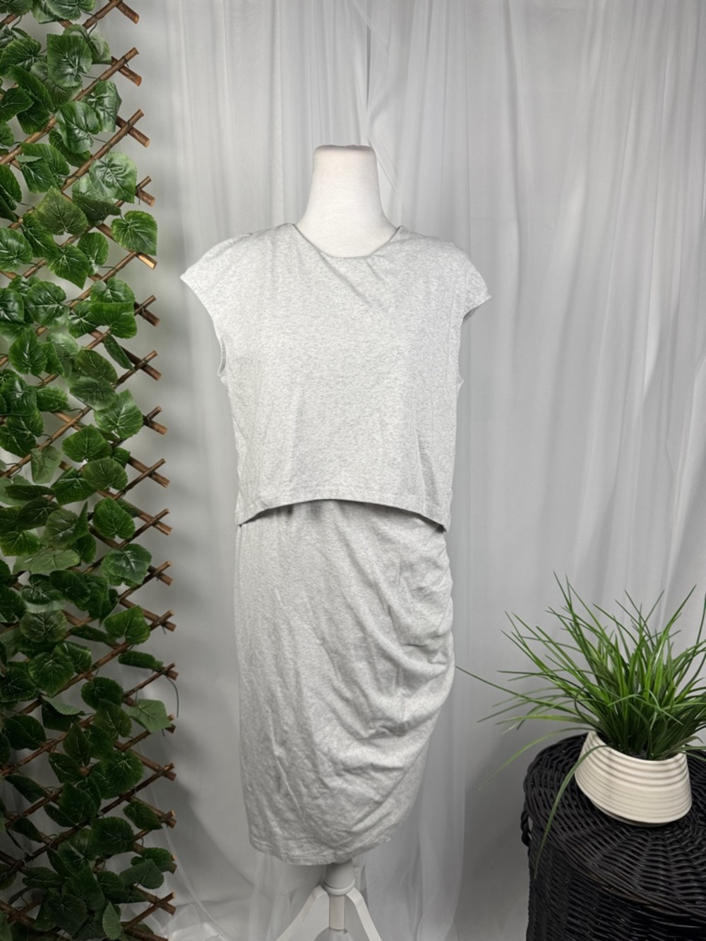Heather Gray Layered Knit Midi Dress